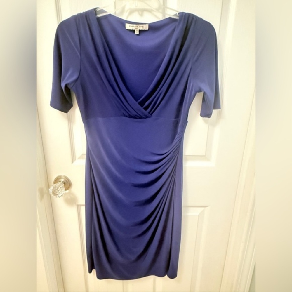 Evan Picone Royal Blue Draped Midi Dress Sz 10 EUC Formal Fitted BS
